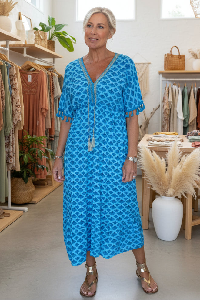 LAYLA - VIBRANT GEOMETRIC MIDI DRESS