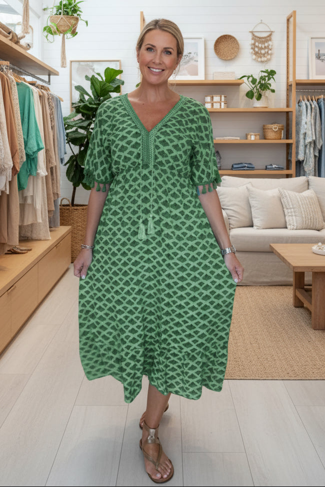 LAYLA - VIBRANT GEOMETRIC MIDI DRESS