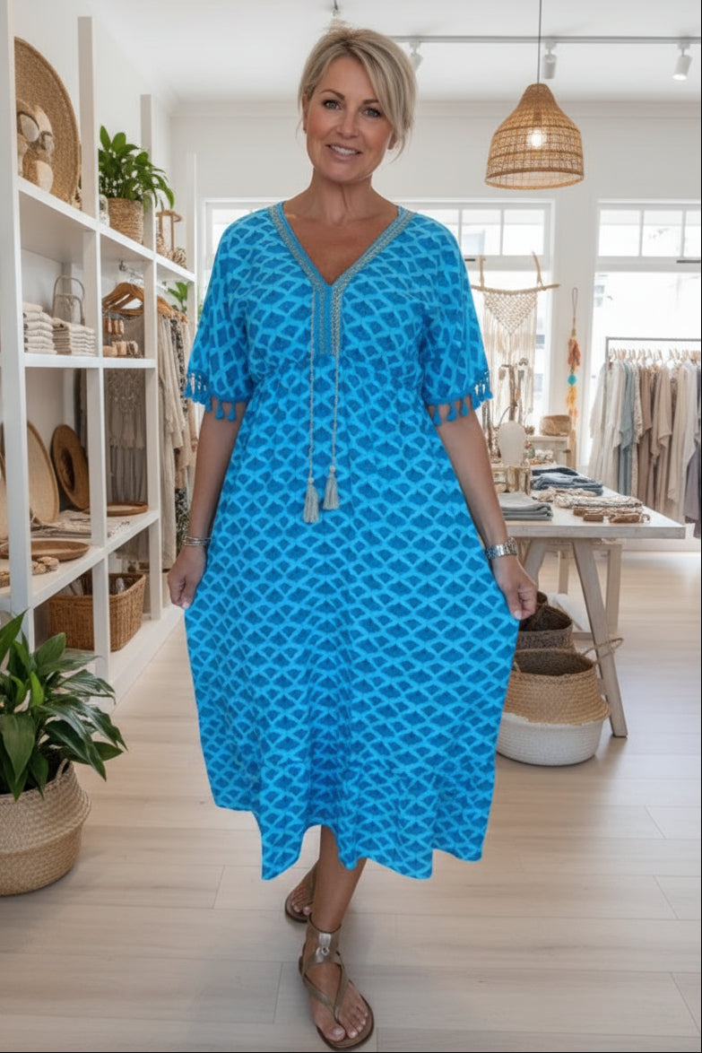 LAYLA - VIBRANT GEOMETRIC MIDI DRESS