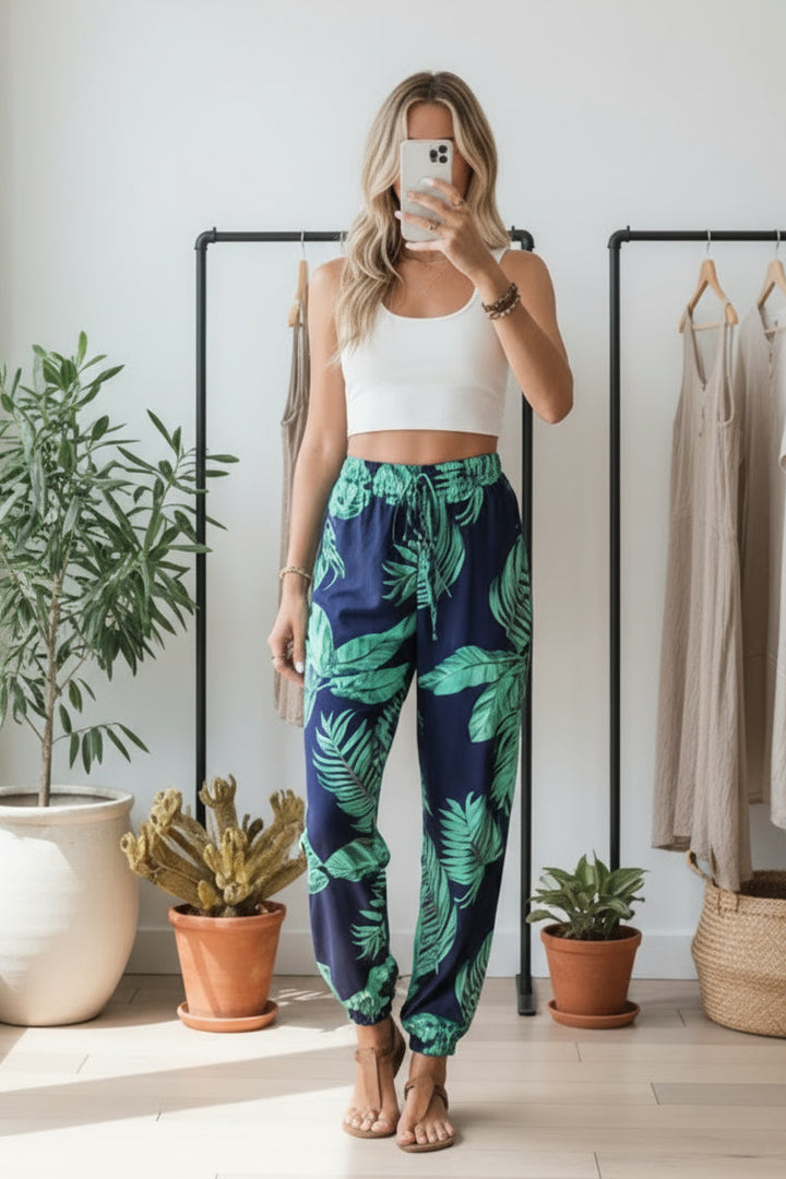 LINDE - LEAF PRINT SUMMER PANTS