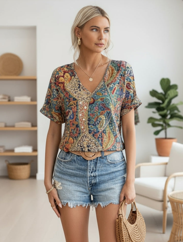GINNIFER - VIBRANT V-NECK BLOUSE