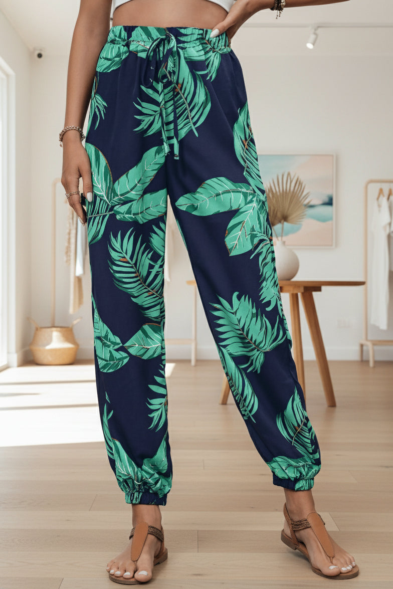 LINDE - LEAF PRINT SUMMER PANTS