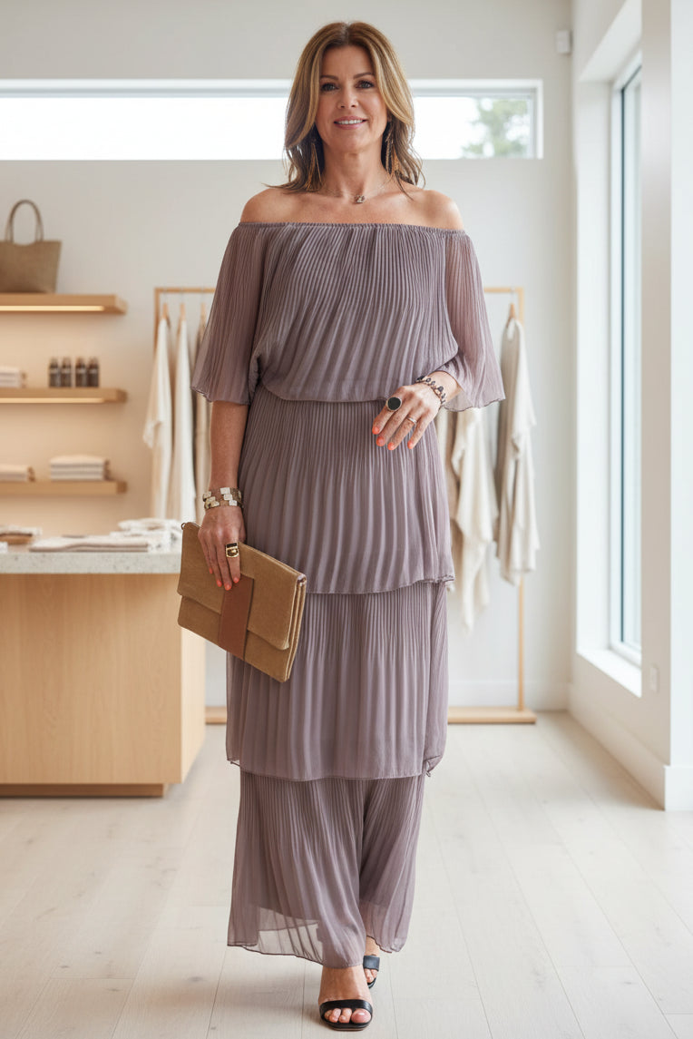 NOIRÉ - PLEATED EVENING GOWN