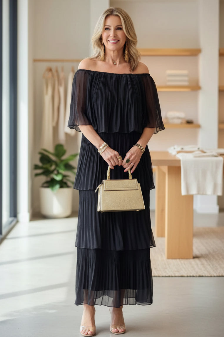 NOIRÉ - PLEATED EVENING GOWN