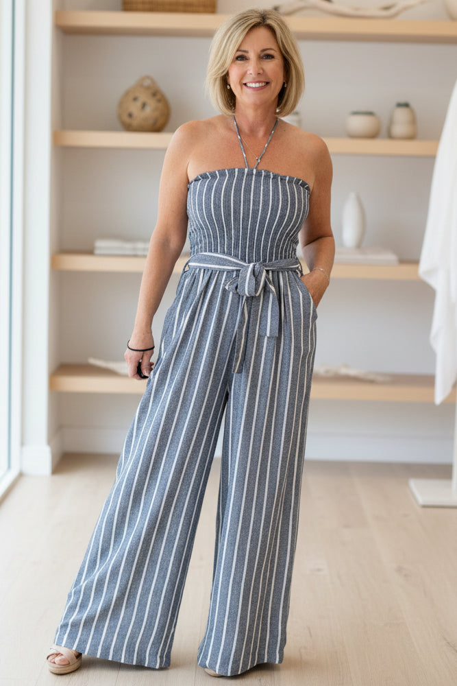 LEONORA – STRAPLESS WIDE-LEG JUMPSUIT