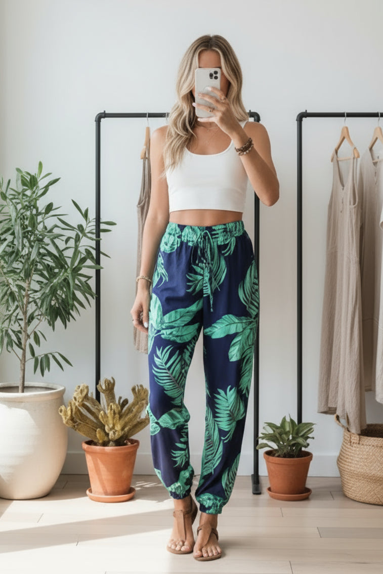 LINDE - LEAF PRINT SUMMER PANTS