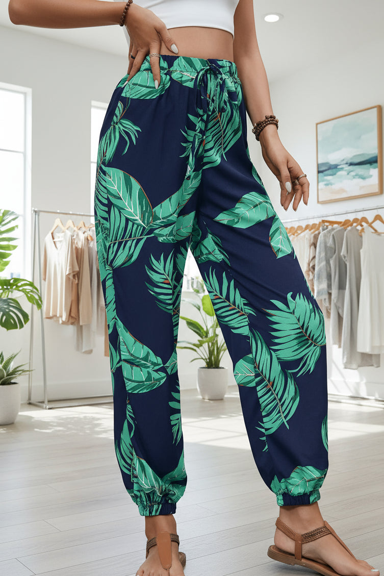 LINDE - LEAF PRINT SUMMER PANTS